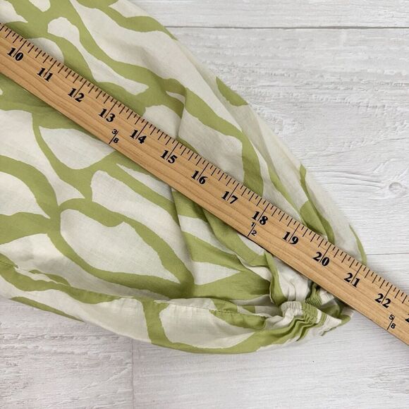 Zara Printed Babydoll Dress S Green Balloon Sleeves Tiered Mini V Neck Tie Fall - Picture 12 of 15
